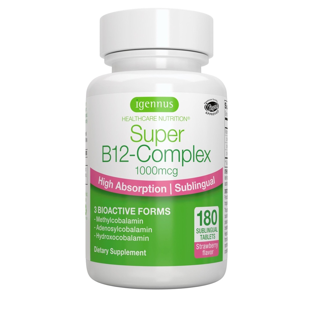 イゲンヌス基質ビタミンB12コンプレックス1000mcg、メチル化されたメチルコバラミン、Adenosylcobalamin及びhydroxocobalamin、高い吸収及びきれい、180のサービング、砂糖なし及びビーガン