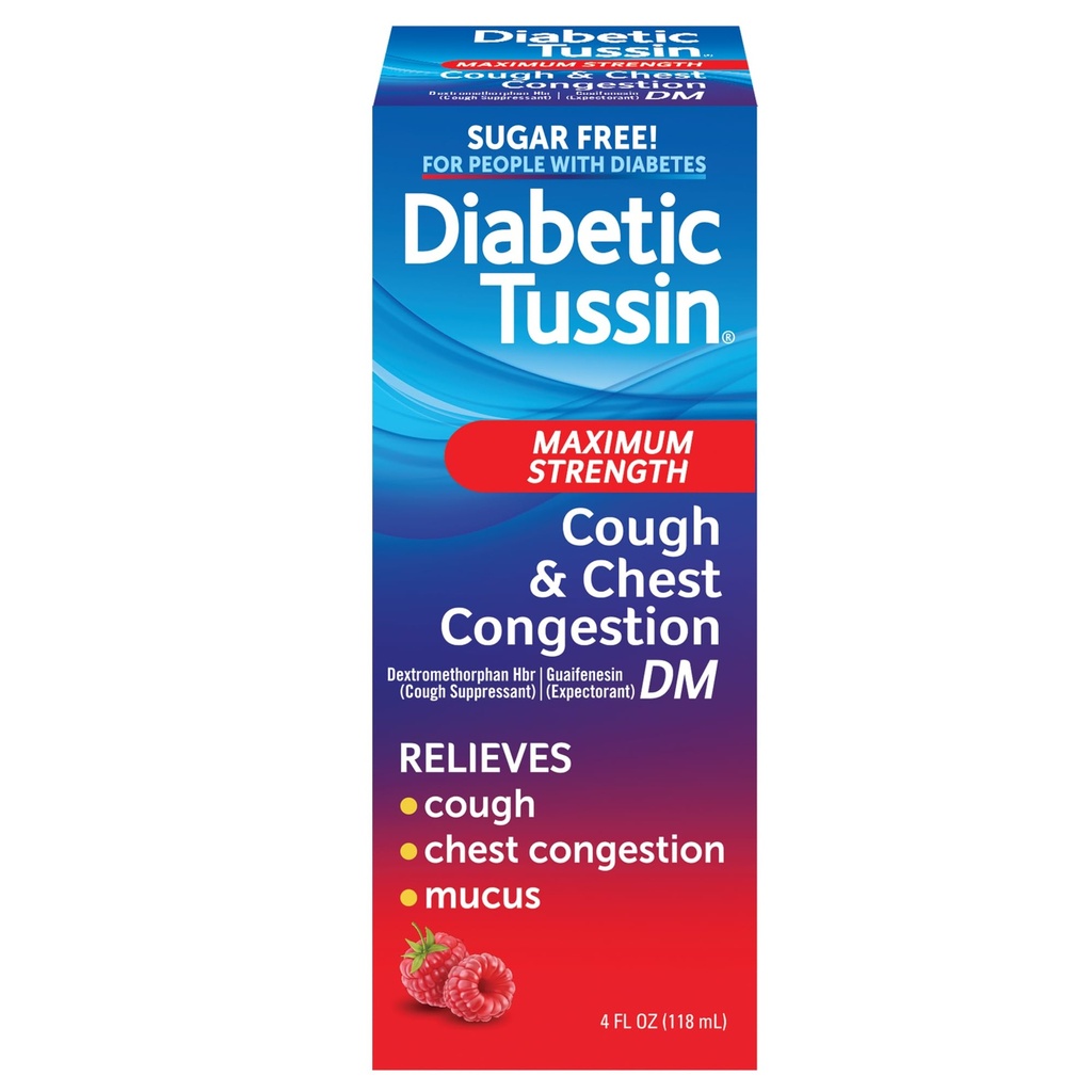 糖尿病のTussin DMの最高の強さの咳および箱の混雑の救助の液体の咳のシロップ、糖尿病、ベリーの味付けされた、4つのFlのOzのための安全