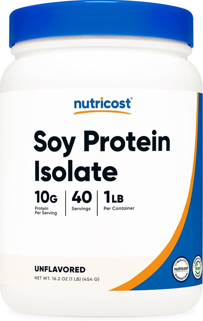 Nutricost Soy Protein Isolate Powder, 1 LB Unflavored - 10 Grams of Protein Per Serving, Vegan, GMO-Free & Gluten Free