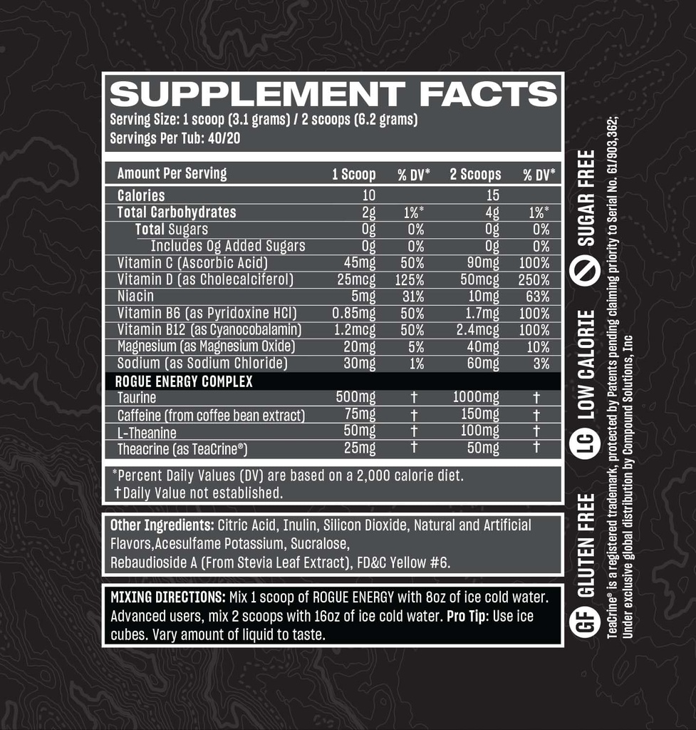 Rogue Energy Energy Drink Powder for Long Gaming Hours - Energy Powder for Mental Focus - Sugar & Gluten Free - Gaming Supplement with Caffeine & Vitamins - Made in USA (Blood Orange - 40 Servings)