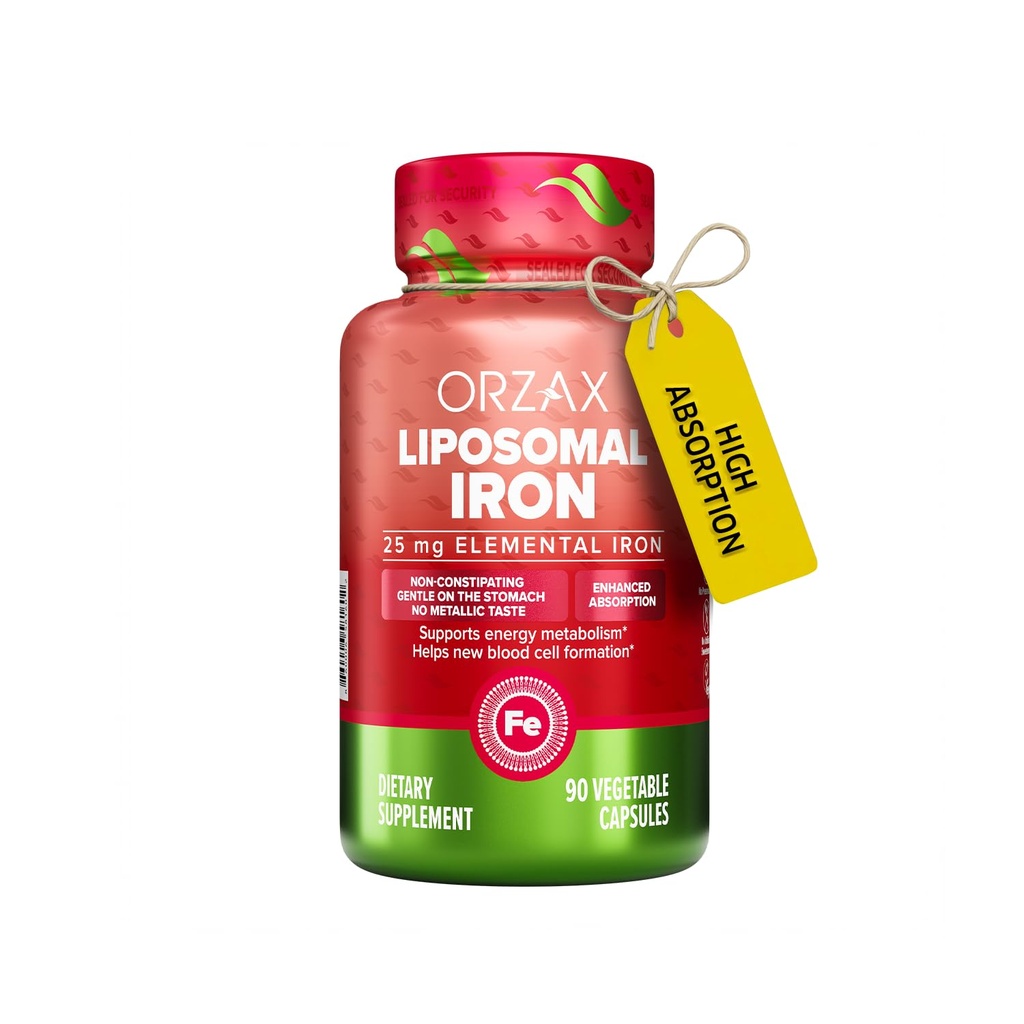 ORZAXの鉄の補足25のmg -Liposomalの技術-高い生物学的利用性90の野菜カプセル、助けの新しい血球の生産、非便秘、女性、人、大人のための非GMO及びグルテンフリー、
