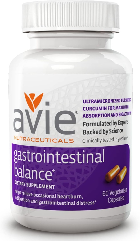 Avie NUTRACEUTICALS Gastrointestinal Balance Curcumin Supplement (60 カプセル) | ハートバーン、酸の還流、および消化の救済のためのリコルス ルート及びマグネシウムとのターメリック - グルテンフリー、GMP 認定