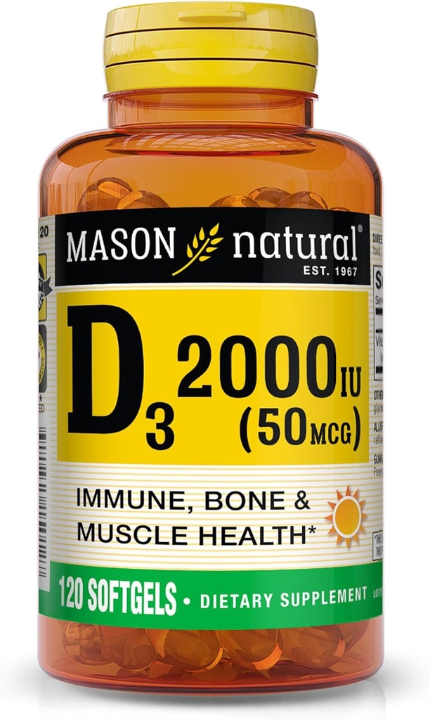 MASONの自然なビタミンD3 2,000 IUの超強さ、サポート骨密度、強さ及び免疫の健康、120のSoftgels