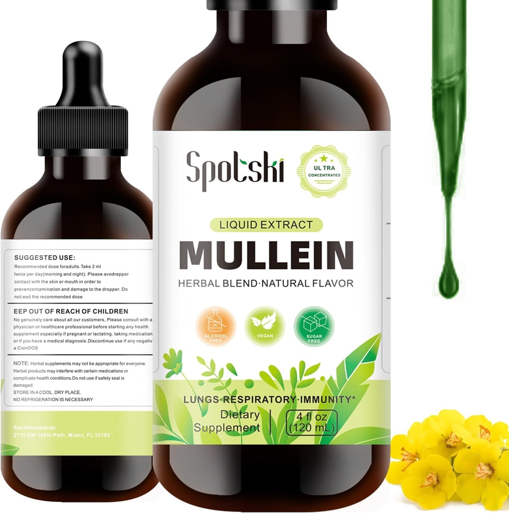 Mullein Drops for Lungs - Lung Detox for Respiratory System, Natural Sleep Aid & Immune Support, Tincture Drops Non-GMO, Vegetarian 1 Month Supply