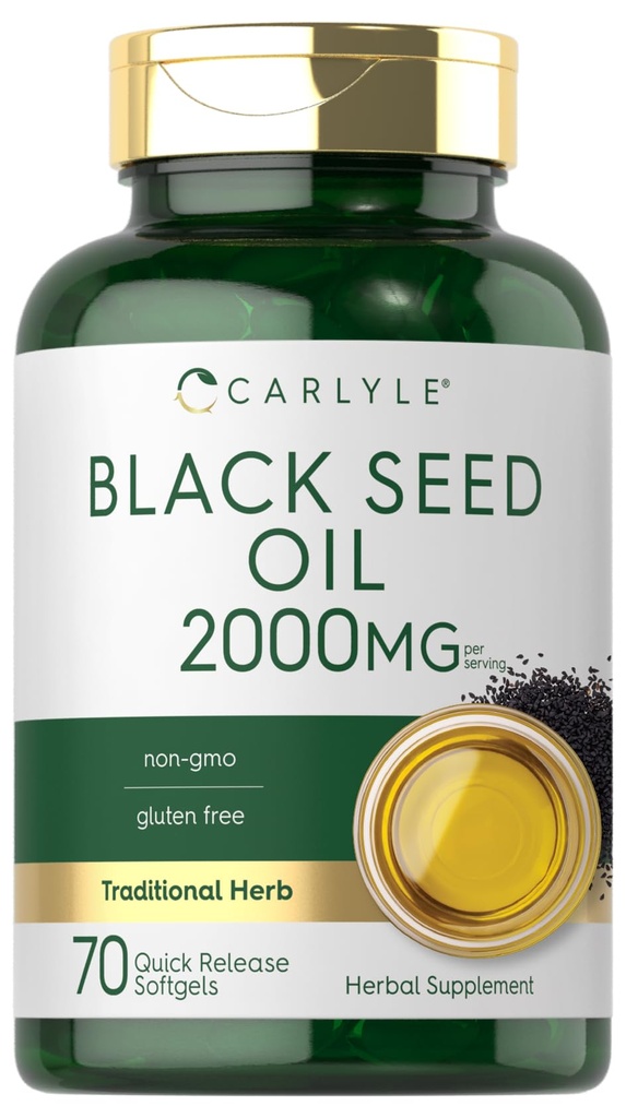 カルリールブラックシードオイルソフトジェルカプセル | 2000mg | 70Pills | for Women & Men | Non-GMO、グルテンフリーハーブサプリメント