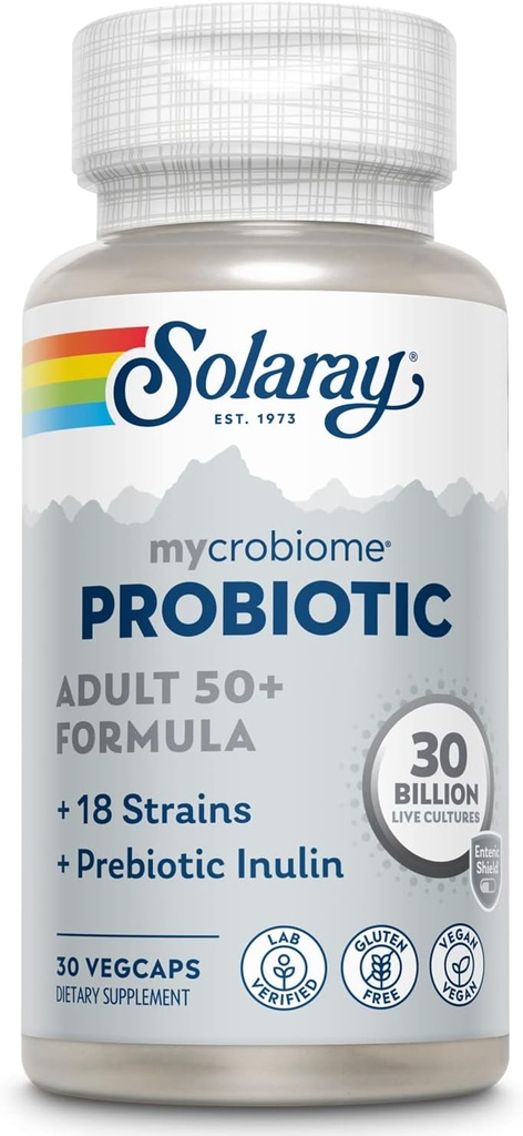 SOLARAY Mycrobiome Probiotic 大人 50 Plusフォーミュラ, 女性と男性のためのプロバイオティクス, 健康的な消化, 代謝, エネルギー, コロンと尿路サポート, 30 Billion CFU, 30 サービング, 30 VegCaps
