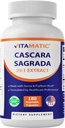 Vitamatic Cascara Sagrada 製 と Senna & Psyllium Husk - 180 Veg カプセル - 濃縮 25X 効力 - すべて ナチュラル - Non-GMO