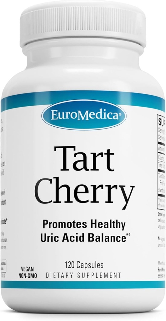 EuroMedica Tartチェリー - 健康的な尿酸バランスと関節の健康をサポートするための抗酸化サプリメント - ビーガン栄養補助食品 - 運動後の補助食品 - 120カプセル