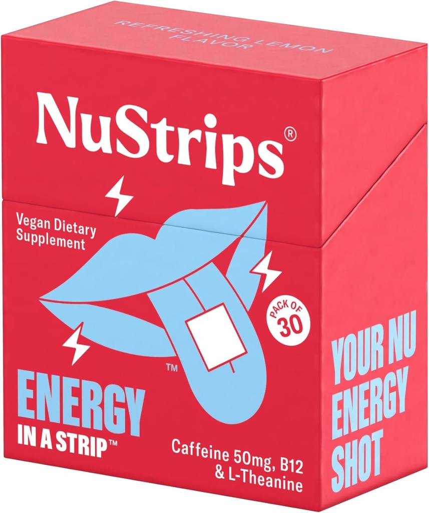NuStripsTM 50mgカフェイン、L-テアニン&ビタミンB12の高速溶解エネルギーストリップ - ジッターやクラッシュなしでインスタントエネルギー&フォーカス - コーヒーよりも高速に動作します - レモンをリフレッシュ - 30ストリップ