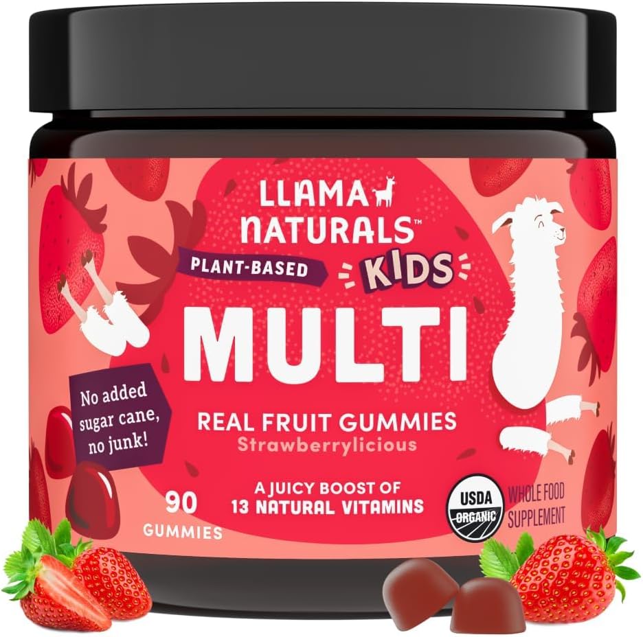 Llama Naturals Kids Multivitamin Gummies, ビーガン, ビタミンDと有機性, C&K, Toddler実質のフルーツのおいしいビタミン, 咀嚼可能なサプリメント, 全食品マルチビタミン, 砂糖キャンジなし, いちご, 90 Ct