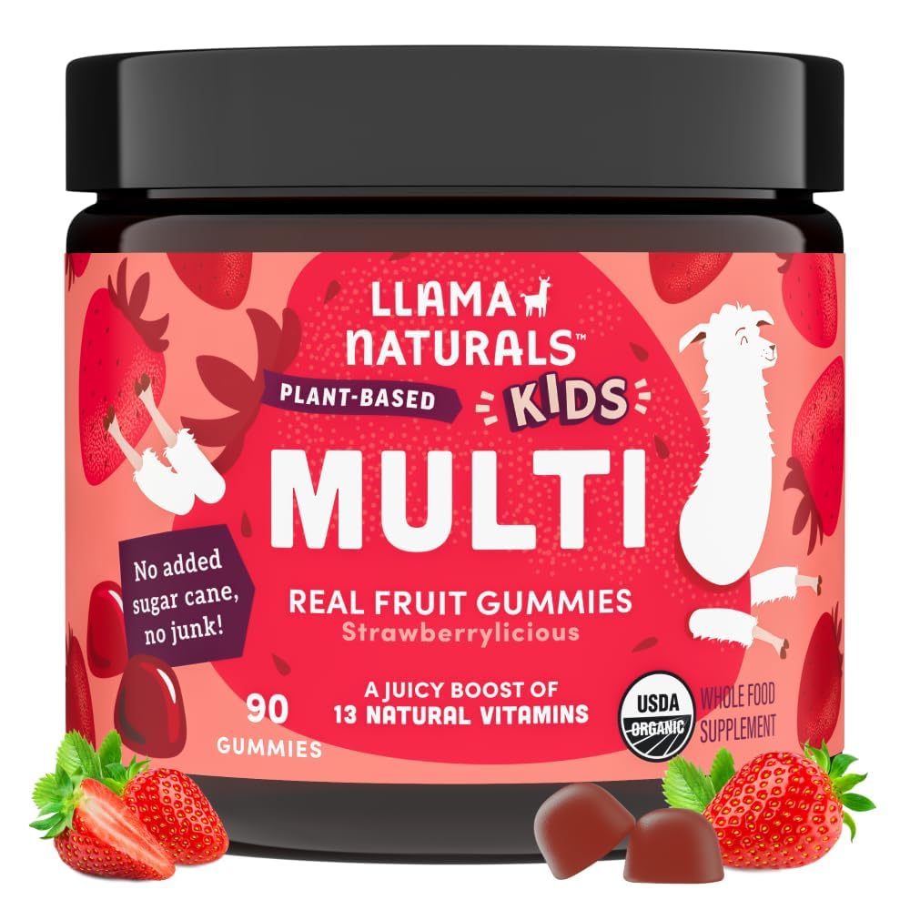 Llama Naturals Kids Multivitamin Gummies, ビーガン, ビタミンDと有機性, C&K, Toddler実質のフルーツのおいしいビタミン, 咀嚼可能なサプリメント, 全食品マルチビタミン, 砂糖キャンジなし, いちご, 90 Ct