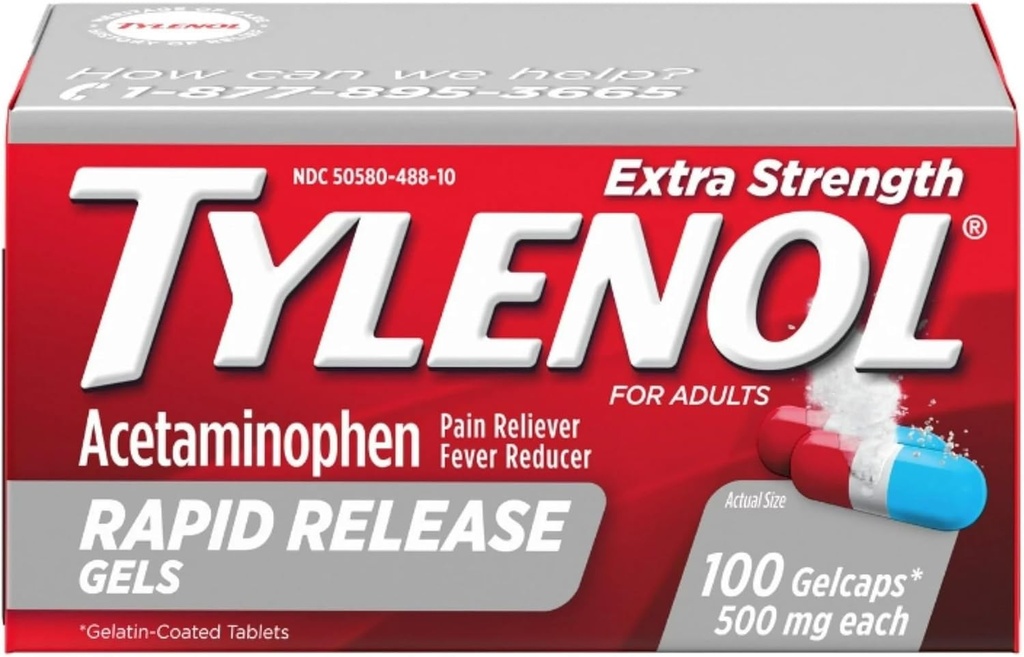 Tylenolの余分強さの急速な解放のゲルキャップ、100の計算のびん(2のパック)