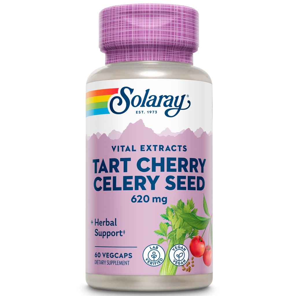 SOLARAY Tartチェリー&セルリーシード | 健康な尿酸レベル、関節、筋肉の回復と睡眠サポート | 60 VegCaps