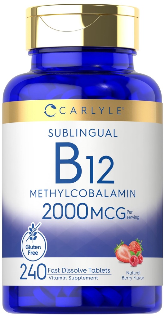カルライル B12 ビタミン 2000 mcg | 240 の速い分解のタブレット | サブリンガル メチルコバラミン | ベリー風味 | ベジタリアン・非GMO・グルテンフリーサプリメント