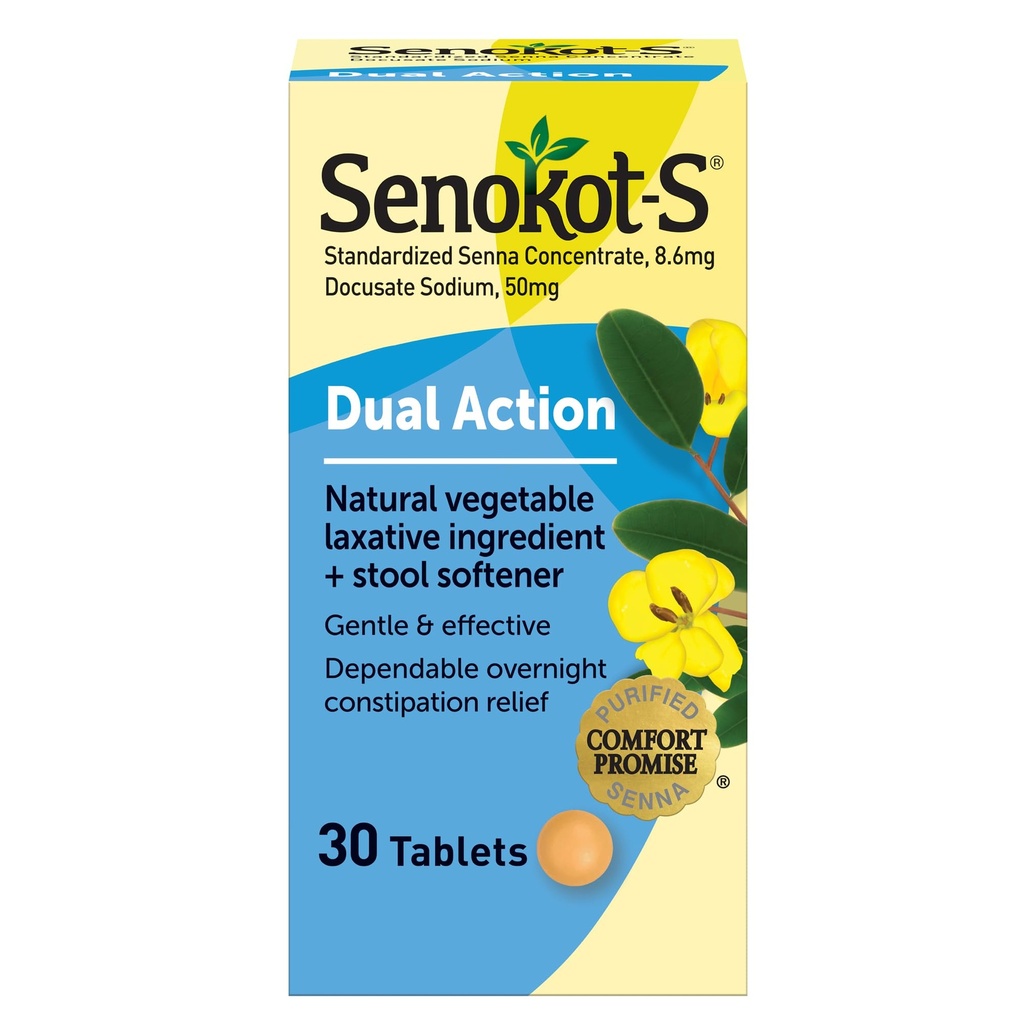 Senokot-Sの二重行為の自然な野菜Laxativeの原料プラスの腰軟化剤のタブレット、Docusateナトリウム、Sennaのコンセントレート、Gentle、機会の便秘、30のctからの一晩の救助