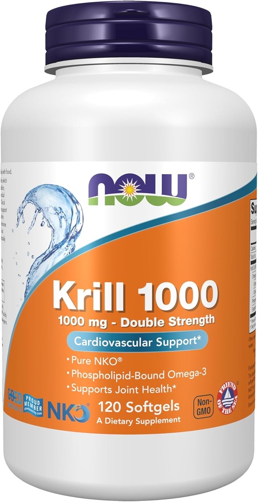 NOW食品は、Neptune Krill、ダブル強度1000mg、Phospholipid-Bound Omega-3、120 Softgelsを補います