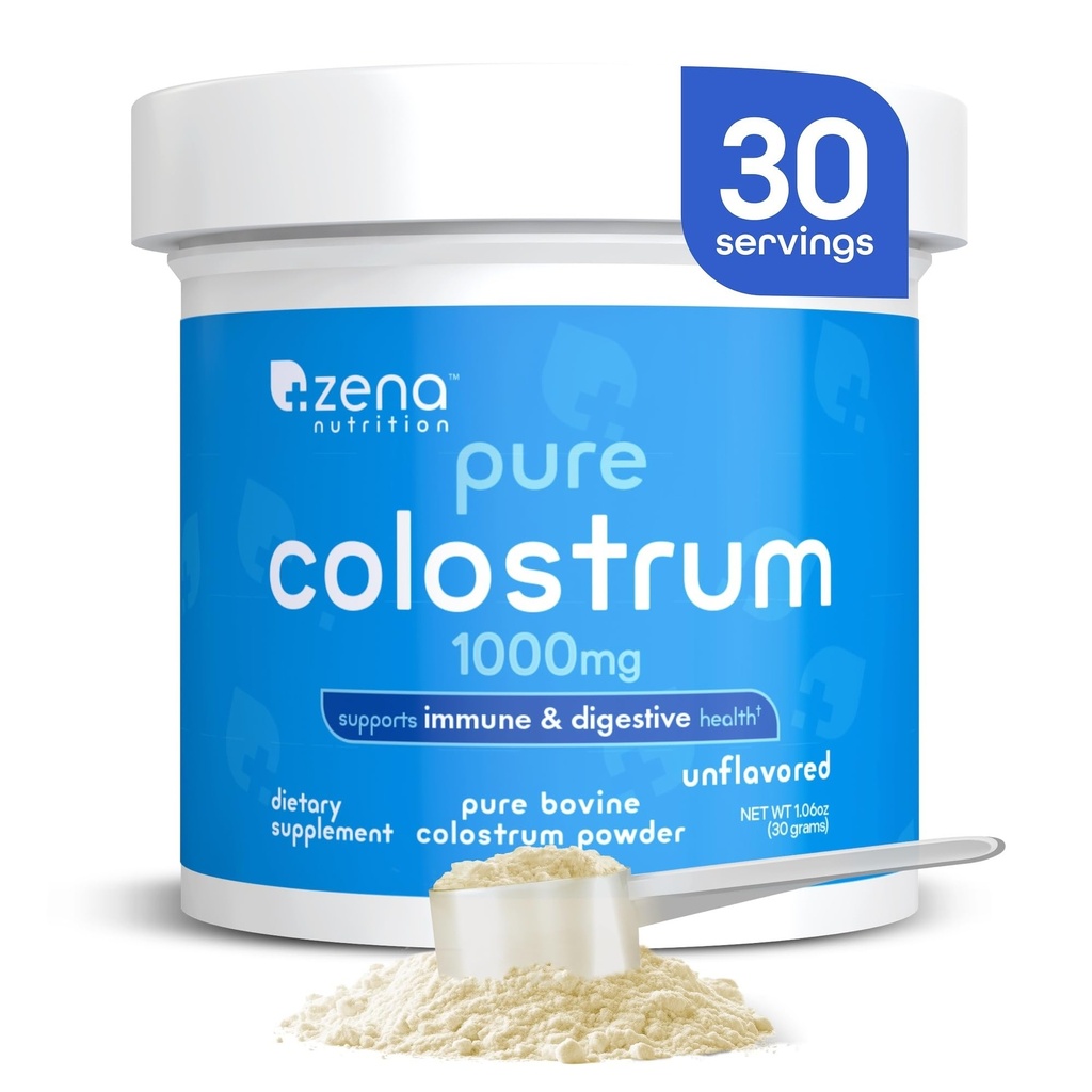 Zena の栄養の牛の Colostrum の粉の補足、1000mg の純粋な Colostrum、サポート免疫および消化器の健康は、腸の健康、 Keto のグルテンフリー、脂肪は放します、草の送りました、Unflavored、30 のサービングを促進します
