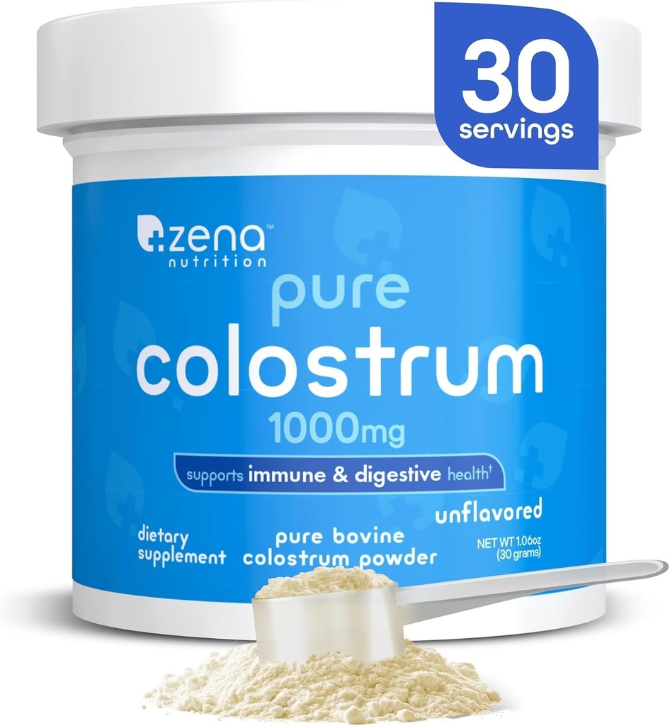 Zena の栄養の牛の Colostrum の粉の補足、1000mg の純粋な Colostrum、サポート免疫および消化器の健康は、腸の健康、 Keto のグルテンフリー、脂肪は放します、草の送りました、Unflavored、30 のサービングを促進します