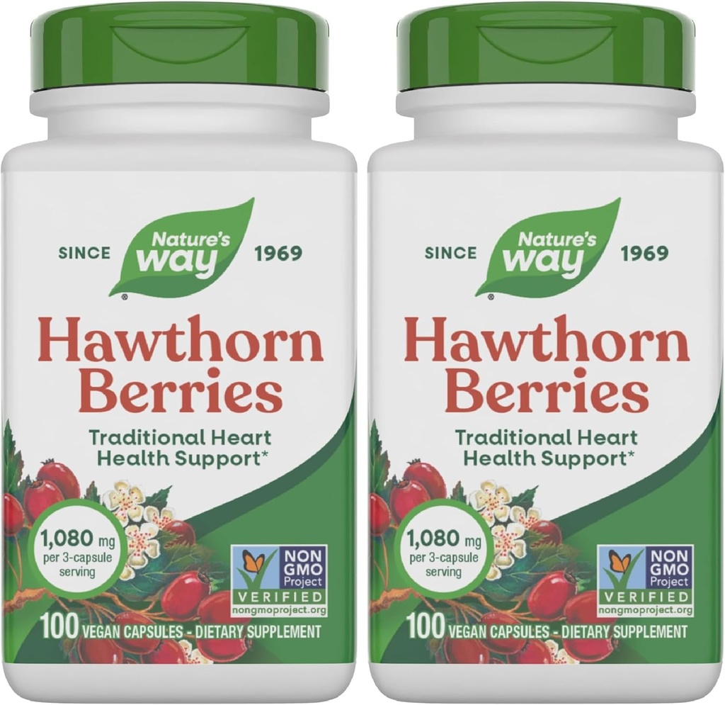 Nature's Way Herbal Hawthorn Berries、伝統心の健康サポート*、100ビーガンカプセル(パッケージ5月Vary)(パッケージ2)