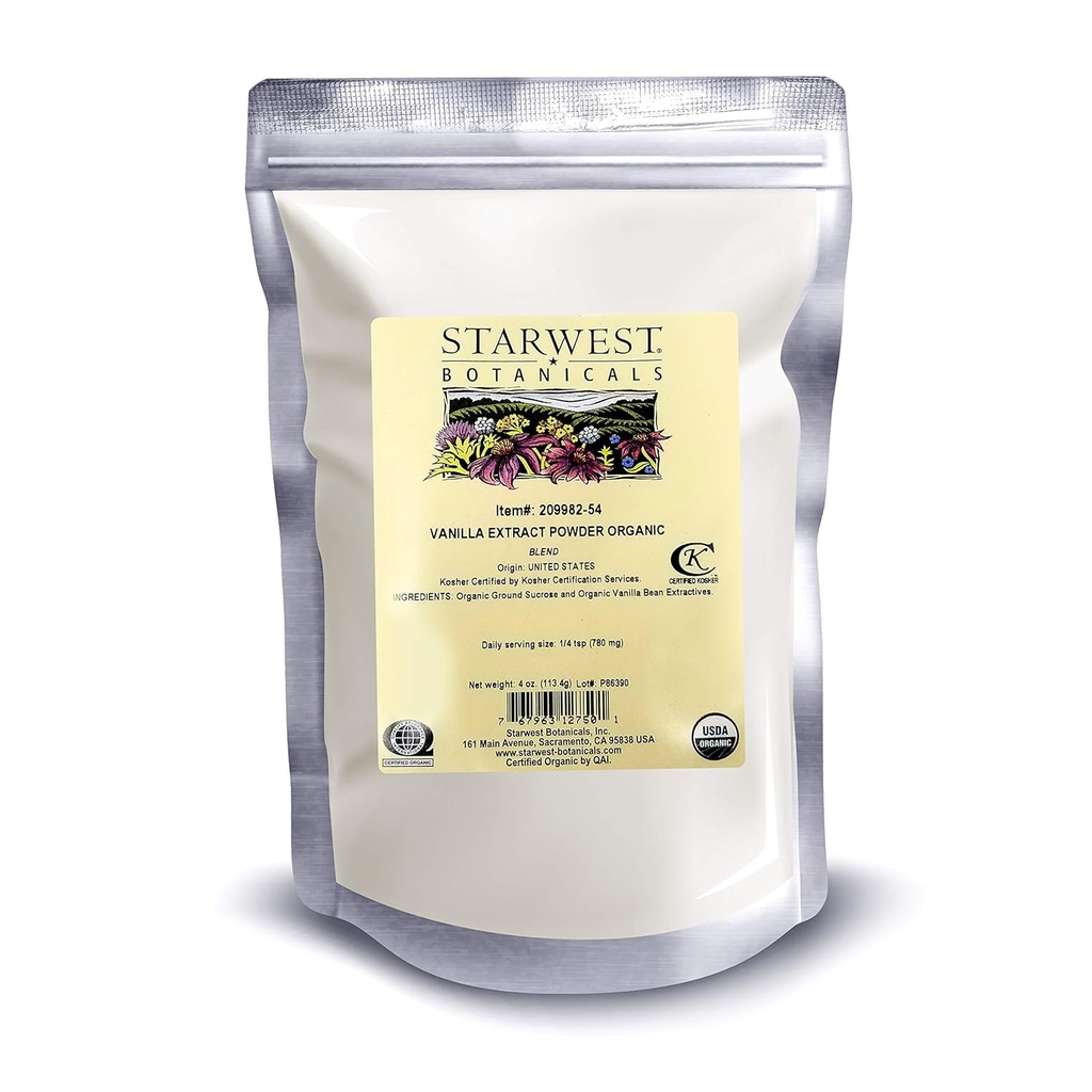 Starwest Botanicals Organic Vanilla Extract Powder, 4 Ounces
