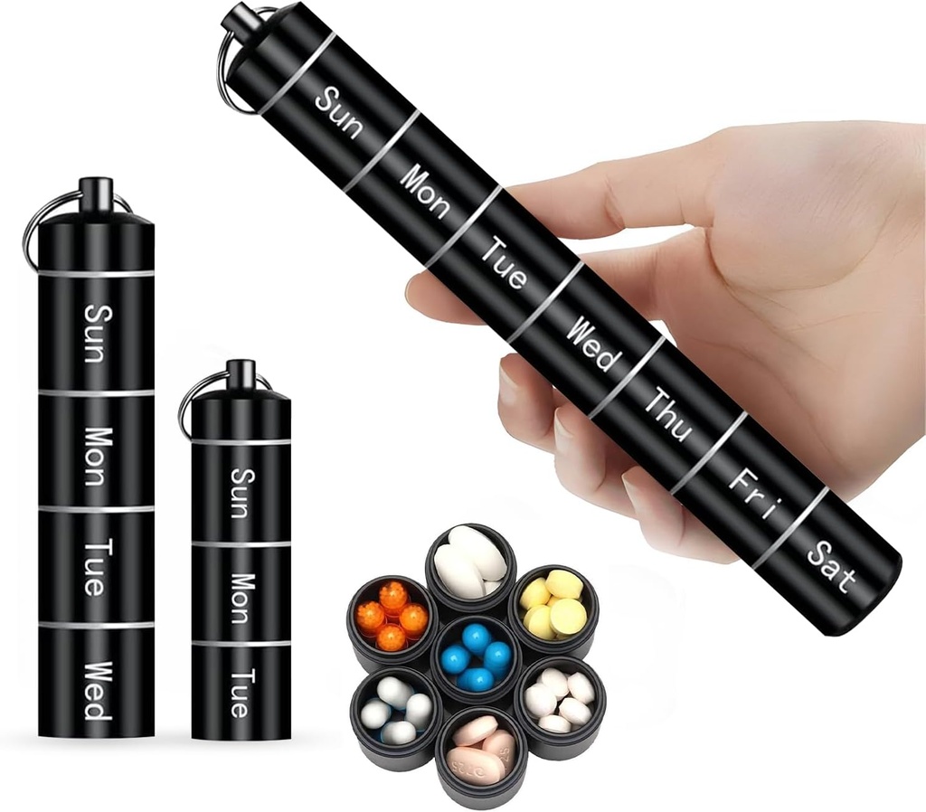 Zam-Zamデイリーピルオーガナイザー | ポータブル7デイピルオーガナイザー | 大容量トラベルピルコンテナ | 便利な週刊ピルボックス メディテーションマネジメント | 旅行ピルオルガナイザー(黒)