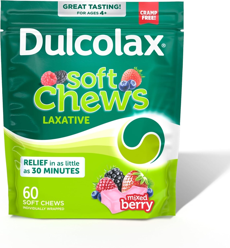 Dulcolax のサリンの Laxative の柔らかい咀嚼、Gentle の便秘の救助、混合された果実味、酸化マグネシウム 1200 の mg、60 の計算