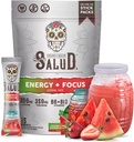 Salud 2-in-1 Energy Drink Powder + Focus, Strawberry Watermelon, Organic Caffeine, B6 + B12, Theanine, Clean Energy Drink Packets, Fresandia Agua Fresca Mix, Non-GMO, Gluten Free, Vegan, 1g of Sugar, (15 Servings)
