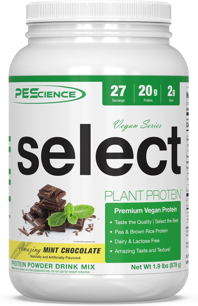 PEScience Select Vegan Plant Based Protein Powder, Mint Chocolate, 27 Serving, Premium Pea and Brown Rice Blend