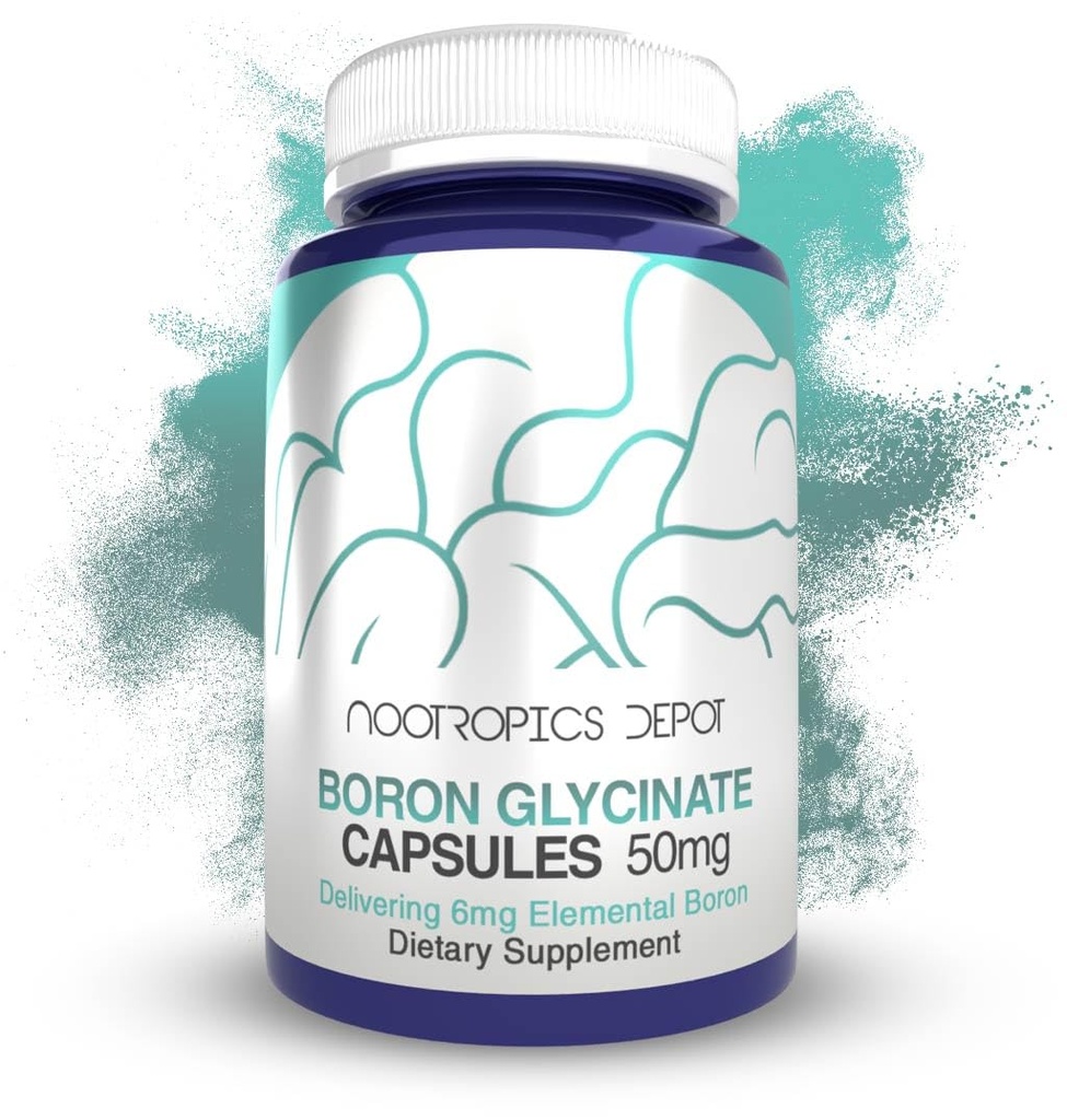 Nootropics Depot Boron グリセインカプセル | 50mg | 6mg Elemental Boron | テストステロン、炎症、免疫、認知サポート | 120 カウント