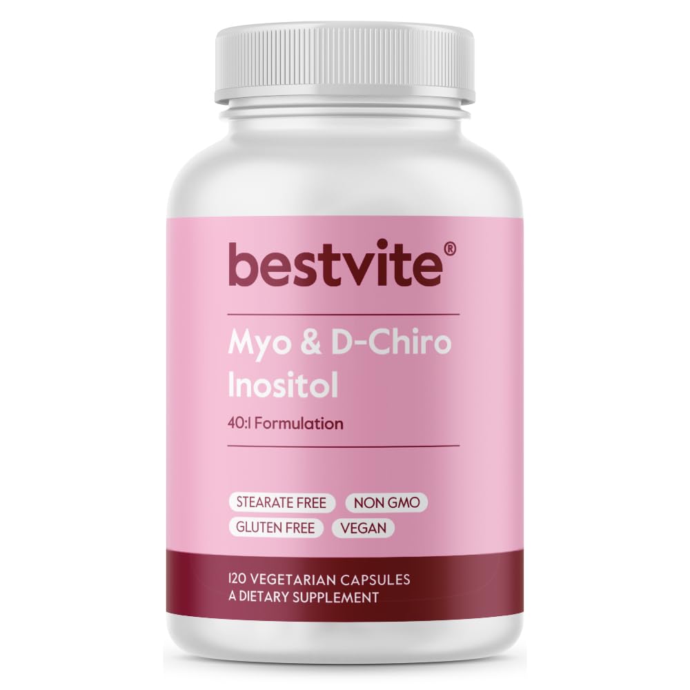 BESTVITE Myo & D-Chiro Inositol (120 Vegetarian Capsules) - 40:1 Ratio - No Stearates - Vegan - Non GMO - Gluten Free