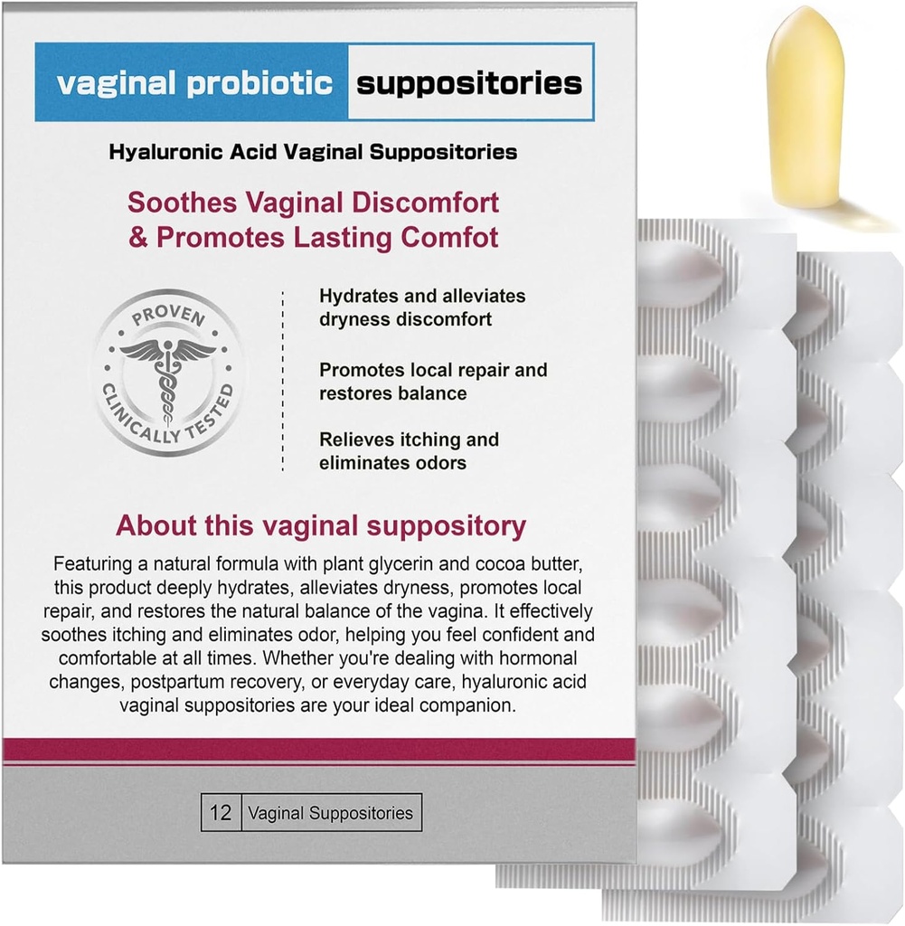 Nahid Hyaluronic Acid Suppositories | Vaginal Moisture & pH Balance Support | 12 Inserts with Prebiotic Complex | Soothe Dryness, Odor Control, Restore Comfort | Menopause & Intimate Care