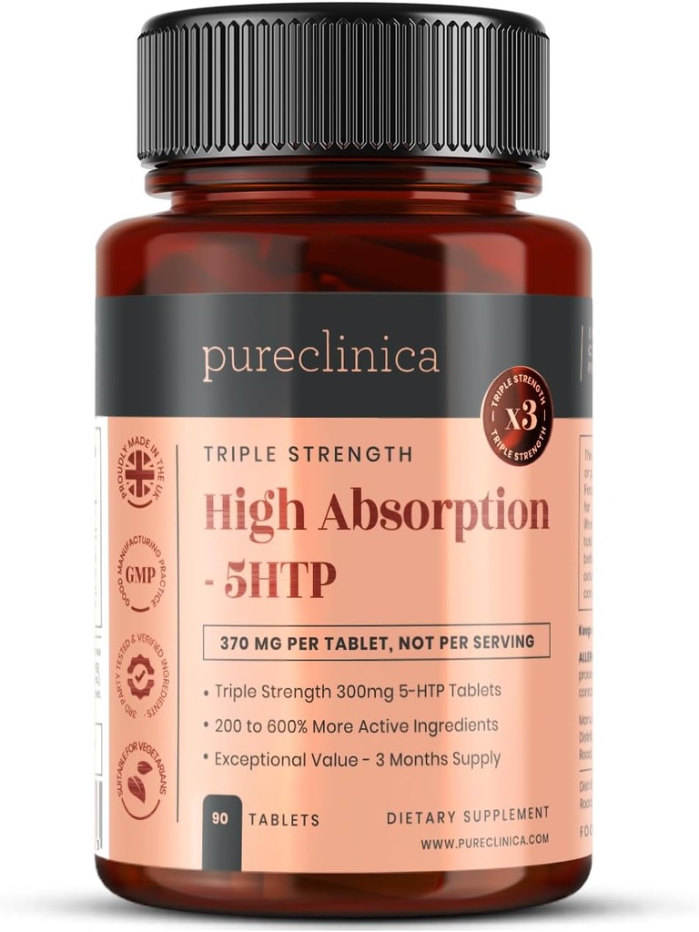 High Absorption 5HTP 300mg x 90 tablets - 3 months supply. with Vitamin C, B6, and Black Pepper Extract