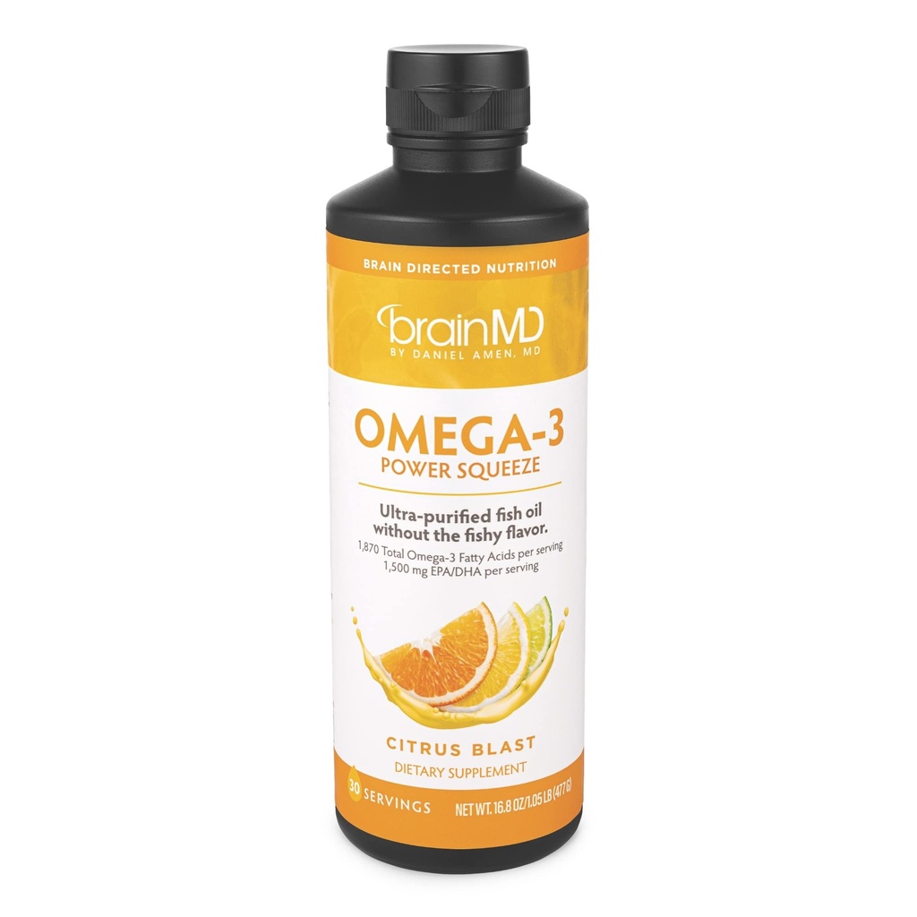 BRAINMD Dr Amen Omega-3 Power Squeeze、Citrus Blast - 16.8 oz - Cardiovascular、Brain&Imme System Healthをサポート - Gluten Free - 30 サービング