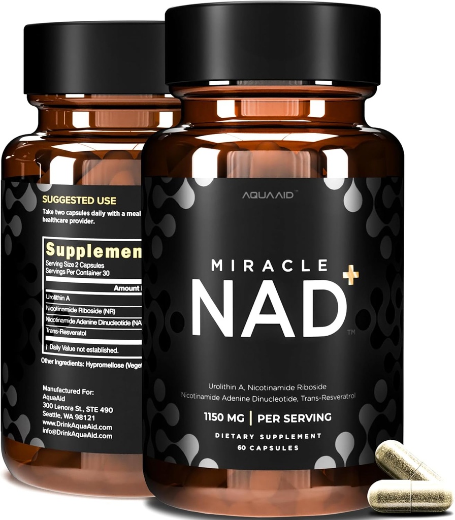 Miracle NAD+ Supplement - Urolithin A, Nicotinamide Riboside NR, NAD, Trans Resveratrol 1150 mg for Men and Women - Anti Aging, Cellular Repair, NMN Alternative - 3rd Party Tested 60 Capsules