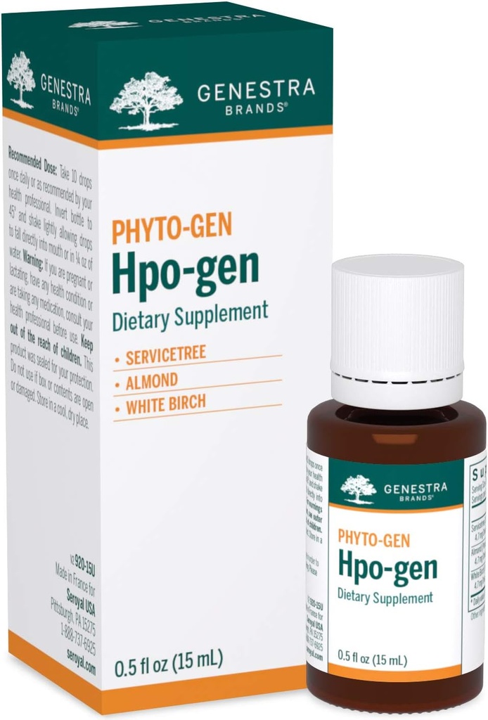 GenestraブランドHpo-gen | Servicetree, Almond, White Birch Herbal Supplement | 0.5 fl. oz.