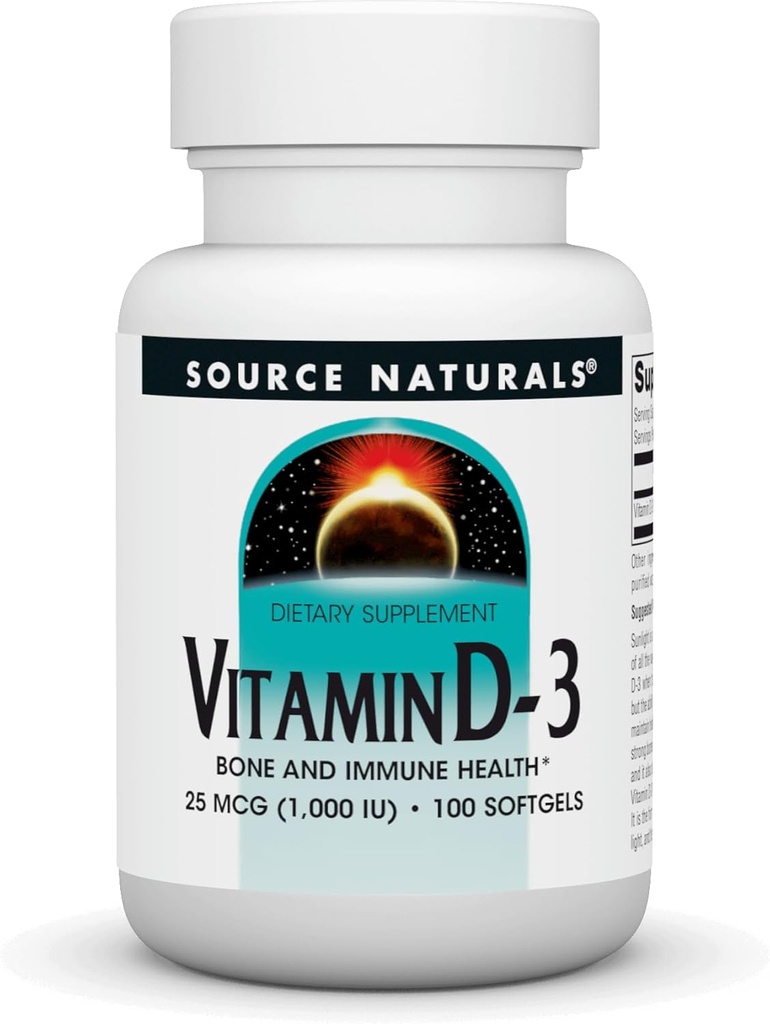 源の自然なビタミンD-3 1000のiuサポート骨及び免疫の健康* - 100 Softgels