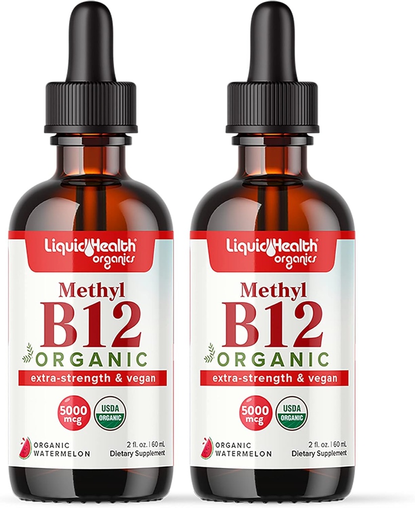 LIQUIDHEALTH USDAオーガニックメチルビタミンB12メチルコバラミン液体は、タルトチェリージュース - ブーストエナジー、免疫サポート、メモリ&濃度を向上 - アメリカメイド、ビーガン、非GMO(2パック)