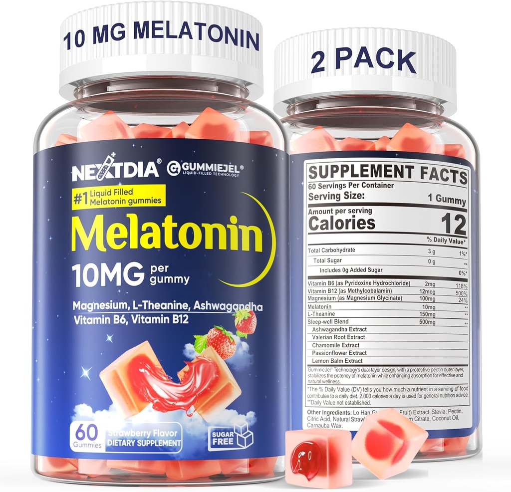 大人のための2つのパックの砂糖の自由なMelatoninのグミー10mg 20mgのマグネシウムのGlycinateのMelatonin、Ashwagandha、L-Theanine、B6、B12の深い弛緩、酸化防止剤、ビーガン、120日のためのレモン バルムおよびChamomile