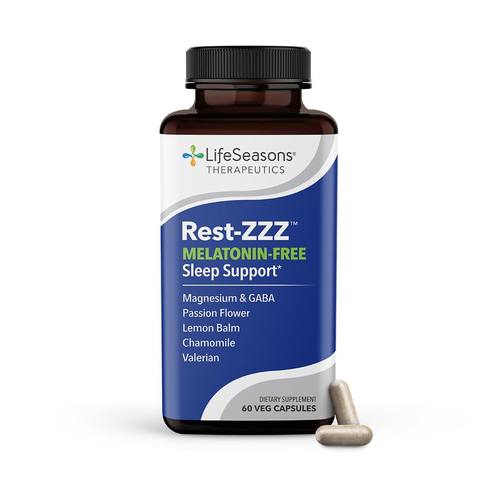 LifeSeasons Rest-ZZZ Melatonin Free - Sleep Support Supplement - Calms Nervous System - Eases Restlessness & Nerve-Related Sleeplessness - マグネシウム GABA & Chamomile - 60カプセル
