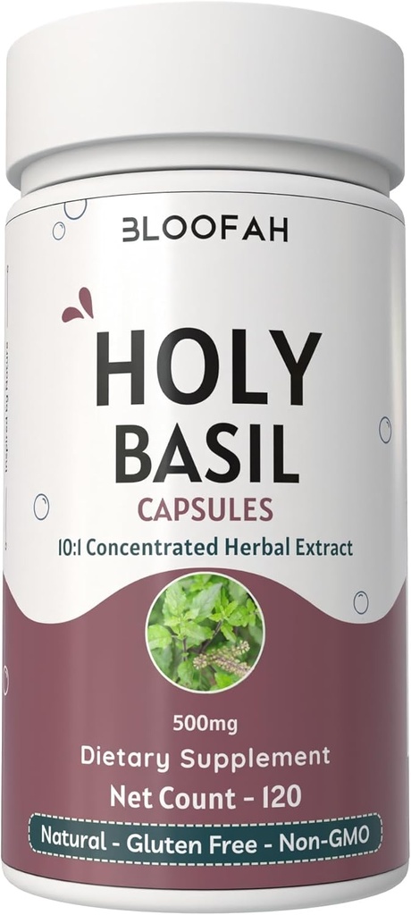 聖バジルリーフカプセル500mg | 集中10:1抽出小額の天草のハーブサプリメント | 非GMO、グルテンフリー | 飲みやすい(120カウント)