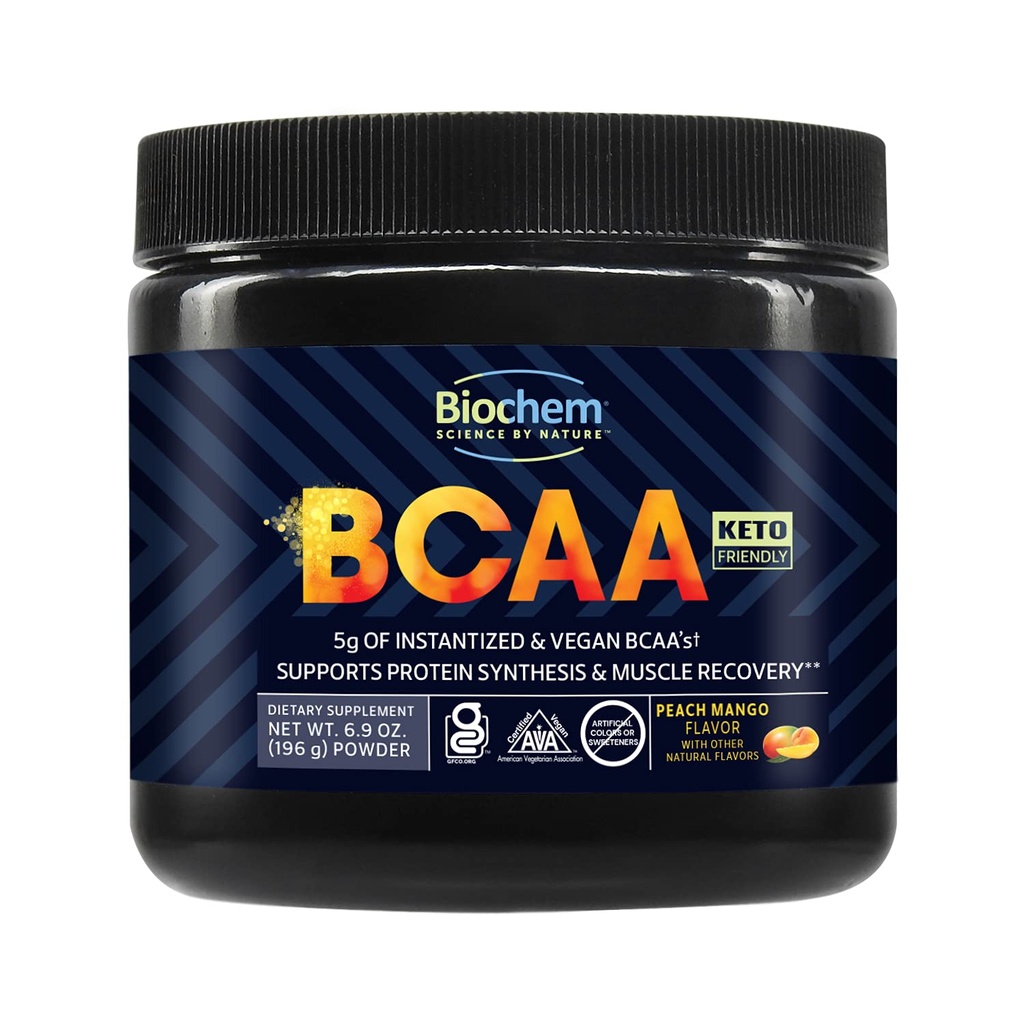 Biochem BCAAパウダーピーチマンゴー5g - 30サービング  ビーガン、グルテンフリー、ケト、インスタント化された2:1 BCAA 筋肉の回復のための補足、蛋白質の統合及び水和|電解物のアミノ酸の粉