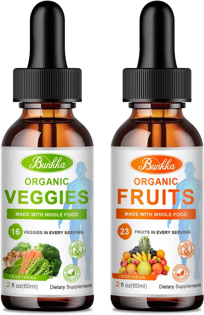 果物と野菜のサプリメント - 天然フルーツと野菜のバランス液体ドロップ2パック、全食品サプリメント - ビタミンとミネラルを充填 - 2FL OZフルーツ&2FL OZ野菜