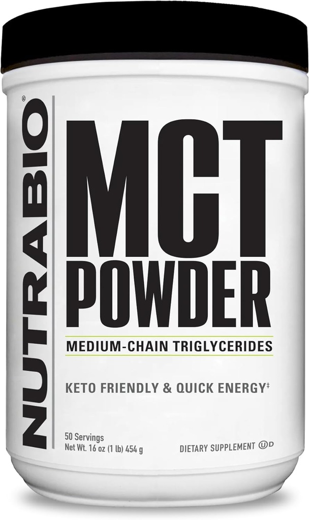 NutraBio MCT Powder, Medium Chain Triglycerides, Lean Weight Gain, Keto Friendly, 1 lb. Powder - 50 Servings