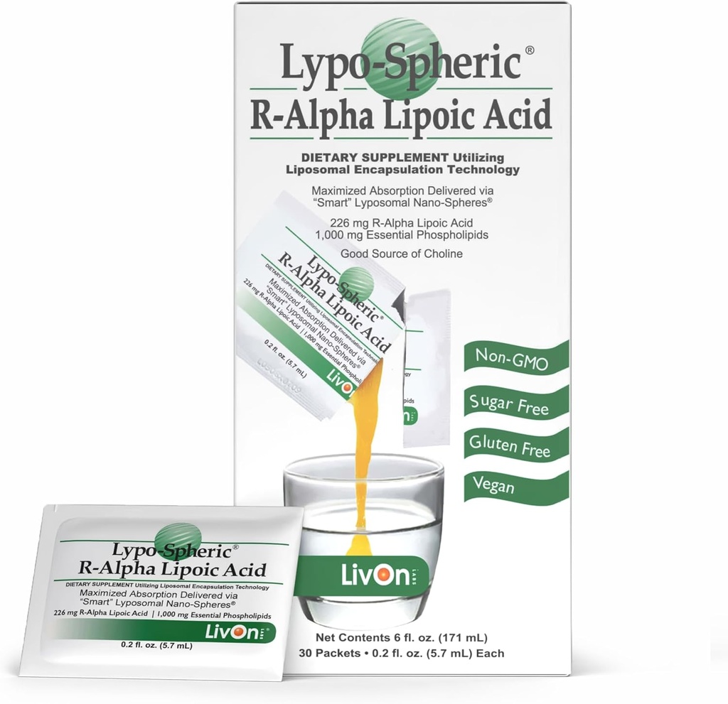 LivOnの実験室のLypoの球形のRアルファLipoicの酸- 30のパケット- 1のPacketごとの226mg -最高のBioavailabilityのために絶縁されるLiposomeのカプセル- 100%非GMO