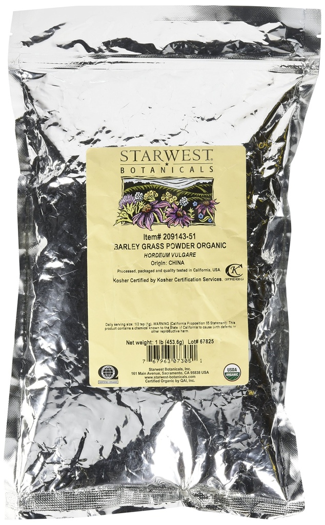 Starwest Botanicalsオーガニックバーリーグラスパウダー、1ポンド