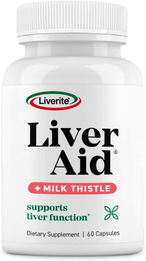 LIVERITE Liver Aid with Milk Thistle 60カプセル, 肝臓サポート, 肝臓のクレンジング, 肝臓のケア, 肝臓の機能, エネルギー