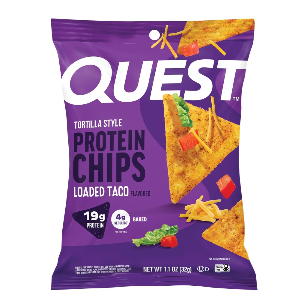 Quest Nutrition Loaded Taco Tortilla Style Protein Chips, 19g Protein, 4g Net Carb, Low Carb, Gluten Free, 1.1 oz (パッケージ 12)