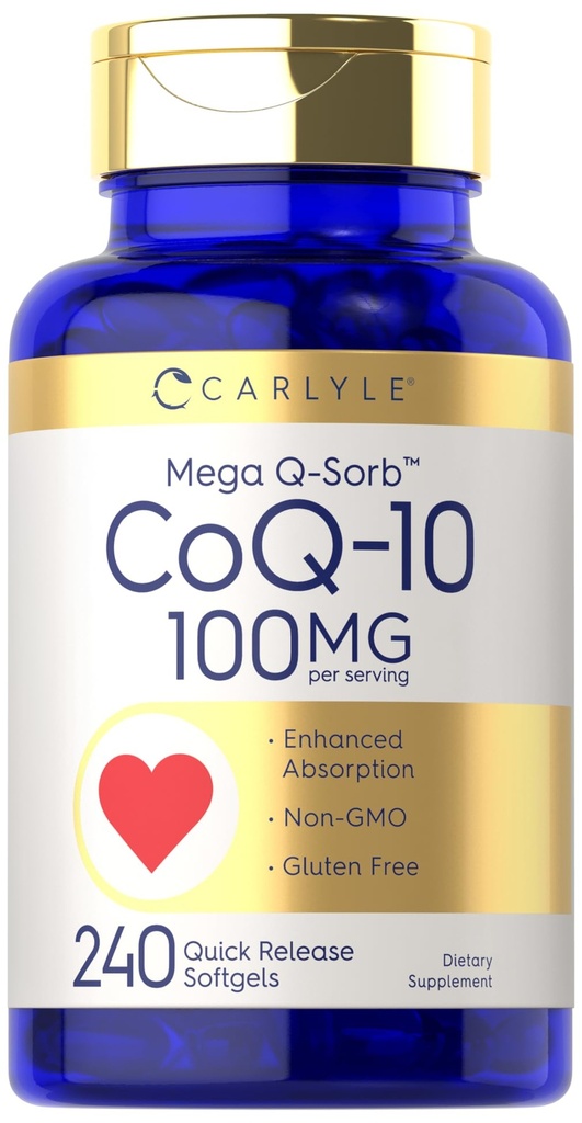 カルライルコQ10 100mg | 240 Softgels | メガQ-Sorb Coenzyme Q-10 | ブラックペッパーエキス配合 | ノンGMO、グルテンフリーサプリメント