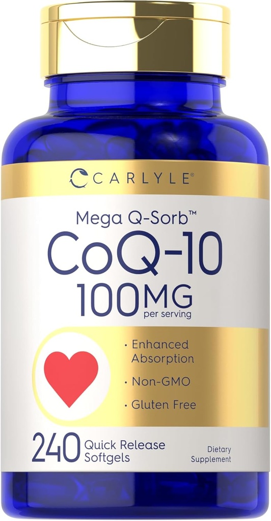 カルライルコQ10 100mg | 240 Softgels | メガQ-Sorb Coenzyme Q-10 | ブラックペッパーエキス配合 | ノンGMO、グルテンフリーサプリメント