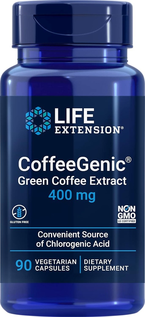 ライフエクステンションCoffeeGenic®グリーンコーヒーエキス、400mg、50%のクロロゲン酸、After-Meal Metabolismサポート、グルテンフリー、非GMO、ベジタリアン、90カプセルの標準化